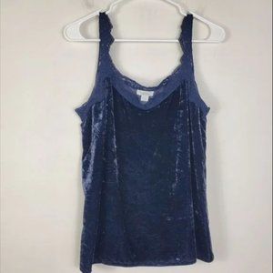 Sundance Crushed Velvet Tank Top Womens Size S Silk Blend Dark Navy Blue